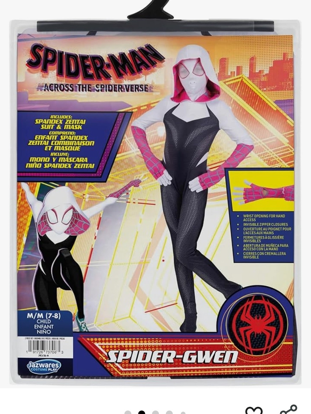 Spider Gwen Kids Superhero Hooded Jumpsuit in White, Black and Pink Size L - Picture 2 of 16
